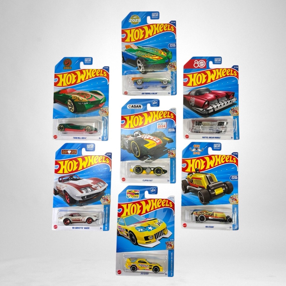 Lot Of 7 Hot Wheels Celebration Racer Cars - 2025, ASAN, Friendship Day